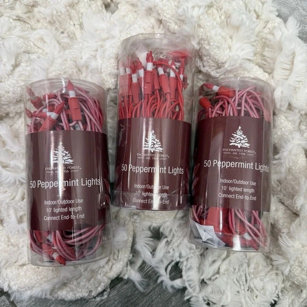 Peppermint Red & White Christmas Lights Enchanted Forest 50 Lights 10' Set Of 3